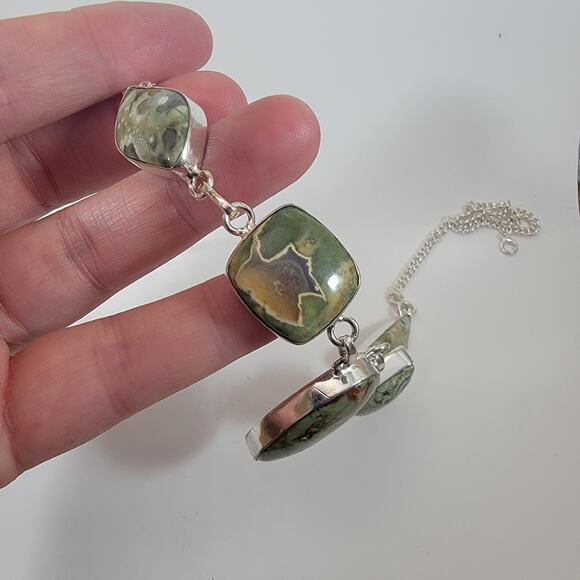 Handmade Green Jasper Necklace Artisan Sterling Silver Jewelry Unique Gemstone - Picture 7 of 10
